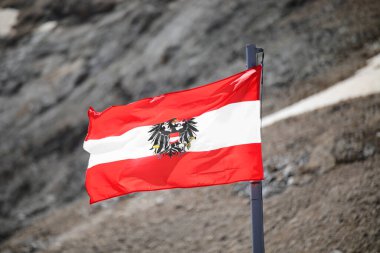 Austrian flag with red and white bands and the eagle symbol in the center clipart