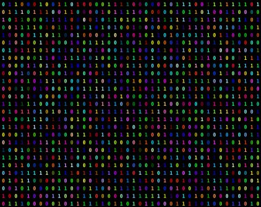 Siyah bir arkaplanda ikili kodlu birçok sıfır ve birler