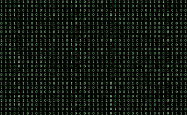 Siyah arkaplanda akan ikili kod şifrelemeyi, siber güvenliği ve dijital çağda hacklemeyi sembolize eder.