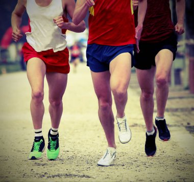 Bitiş çizgisine çapraz ülke koşu sonra üç tane koşucu