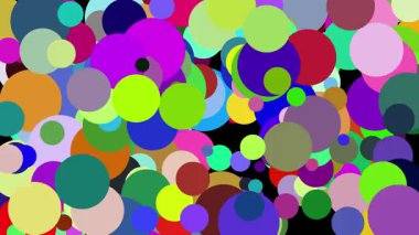 Rastgele renklerle ve ekranı kademeli olarak dolduran farklı boyutlarla dolu bir sürü daire