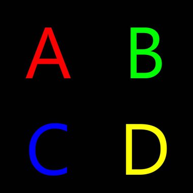 Siyah ekran üzerinde A B C D harfleri okul ve okur yazarlık için ideal bir arka plan.