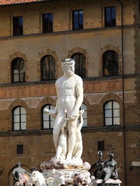 Florence, FI, İtalya - 2 Mart 2025: Ana Meydandaki Neptün Heykeli de Biancone olarak adlandırılır