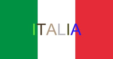 Büyüyen ve değişmeye devam eden ITALIA metni arka planda sabitlenmiş İtalyan bayrağı ile çeşitli süreler
