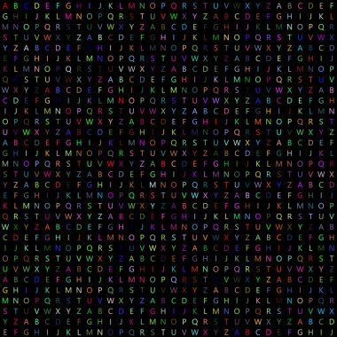32x32 matrisin okul arkaplanı olarak siyah ideale göre alfabetik sırayla dizilmiş büyük harfler toplamda 1024 sembol için