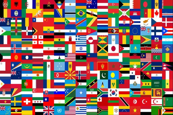 13x16 ızgaralı kolaj toplam 208 uluslararası bayrak alfabetik sırada