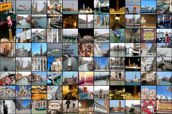 Kolaj, Kuzey İtalya 'da birçok ada tarafından kurulan ve her birinin çevresinde bir çerçeve bulunan VENICE' in 88 görüntüsü.