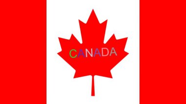 Kanada bayrağı, CANADA sözcüğünün kendi ekseni üzerinde genişlediği ve döndüğü büyük metni göstermektedir. Bu, dinamik metinsel animasyon etkisi ile birlikte ulusal kimliğin belirgin bir gösterimini sağlar.