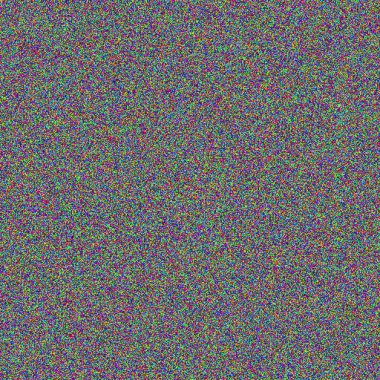Sıralı satır ve sütunlara sahip satranç tahtası, toplam 262144 renkli hücre için 512x512 karelik bir matrise rastgele dağılmış.