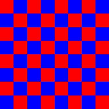 Girit 8x8 ve toplam 64 karede kırmızı ve mavi renkli dama tahtası desenleri