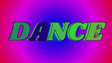 DANCE kelimesi 1970 'leri ve 1980' leri anımsatan yazı tipi tarzında sunulan çok sayıda renkli renkle sürekli değişen ve rastgele gölgelerle sürekli değişen çok renkli bir arkaplana karşı yanıp sönüyor.