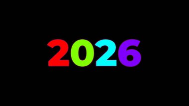Siyah arkaplanda gökkuşağının renkleri olan rastgele renkli harflerle Büyük Metin 2026