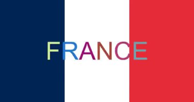 Üzerinde yazı olan Fransız bayrağına tanık olun. FRANCE büyük bir hız ve enerjiyle dönüyor. Dairesel bir şekilde dönüyor.