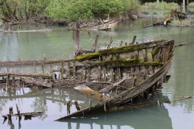 BURCIO veya BURCHIO adlı batık eski geminin ahşap yayı İtalyan dilinde BURCI CEMETERY Kuzey İtalya 'da SILE nehrinin kıvrımında önerici bir yer İyi ve tahıl taşımak için kullanılan batık ahşap tekne enkleri ile