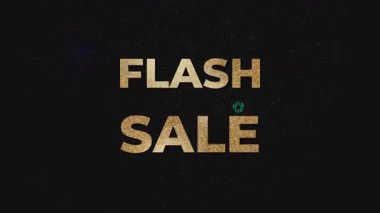 FLASH Satış kelimeleri bir yazı tipinde gösterilir altın desenli ve siyah bir arka plana karşı havai fişek efekti bir promosyon için acele ve heyecan hissi yaratır