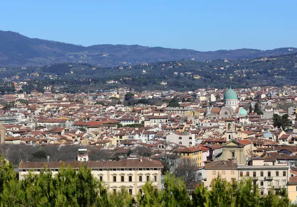 Floransa, FI, İtalya - 3 Mart 2025: Büyük kubbeli ve daha fazla binalı sinagog