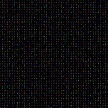 4096 sayı sıfır ve 64 x 64 hücrelik bir matrisin veri şifreleme ve bilgisayar kodu kavramı olarak siyah arkaplan üzerinde rastgele renkler olan kesin bir dizi olmadan ikili sistem.