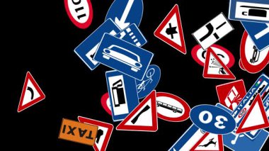 Hem İtalya hem de Avrupa 'da yaygın olarak kullanılan çeşitli trafik işaretlerini gösteren bir ızgara