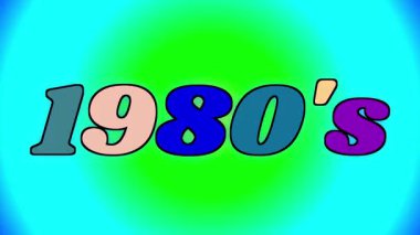 Rastgele bir arkaplanda renkli harflerle yazılmış büyük metin 1980S
