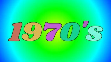 büyük metin 1970 'ler rastgele bir arkaplan üzerinde renkli harflerle yazılmış