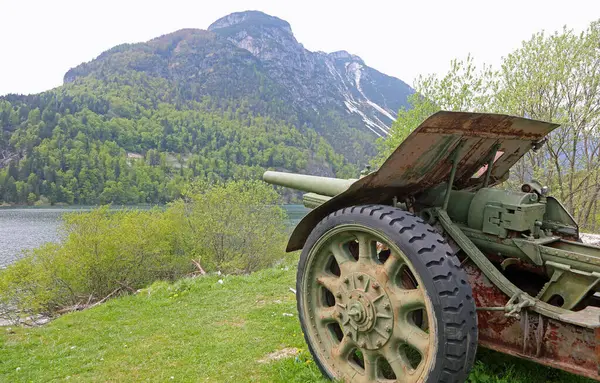 Birinci Dünya Savaşı sırasında İtalya ile Avusturya arasındaki sınırı savunmak için kullanılan eski bir topun büyük lastiğinin ayrıntıları.
