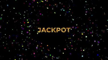 Video çerçevesinin kenarlarında farklı renklerde kart sembolleri çalan JACKPOT metni sırayla patlıyor. Kazanma etkisi.