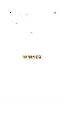 Renkleri ve boyutları ekranın tepesinden düşen rastgele sembollerle dolu WINNER metni. muzaffer bir animasyon