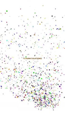 Rastgele renklere sahip sayısız konfeti ve semboller ve videonun her köşesinden büyük metin ile çeşitli döndürme patlamaları