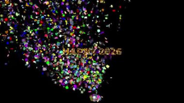 Mutlu 2026 metni farklı renk ve boyutlarda sayısız rastgele sembol ve konfeti olarak görüntülenir.