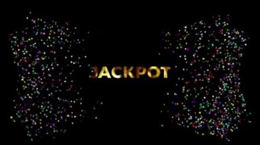 JACKPOT metni video çerçevesinin köşelerinden patlayan çeşitli renk ve boyutlardaki kart simgeleri ile ortaya çıkar