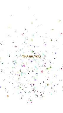 Teşekkür ederim. Alttan yukarı doğru patlayan çeşitli renk ve boyutlarda rastgele semboller içeren minnet dolu bir mesajla karşınıza çıktı.
