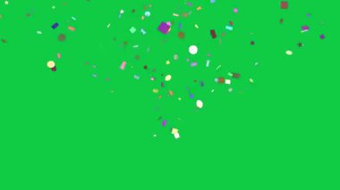 Çeşitli renk ve boyutlarda sayısız rastgele sembol ve konfeti krom anahtarlama için mükemmel yeşil ekran arkaplanı üzerinde patlar