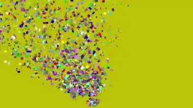 Video çerçevesi boyunca sayısız farklı renk ve boyutlarda rastgele semboller ve konfeti patlak verdi.