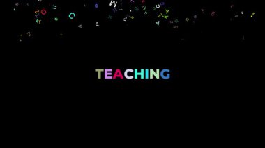 Ekranın tepesinden düşen bir sürü rastgele harf ile büyük metin öğretme okul veya öğrenim kavramları için ideal