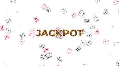 Büyük JACKPOT metin parlak altın parıltılı yazı tipi eşliğinde birçok farklı oyun kartı patlama bir kazanma etkisi için