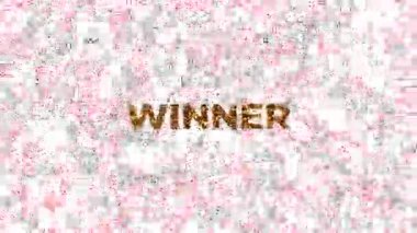 Büyük WINNER metin Parlak altın renkli bir yazı tipi ile birçok oyun kartı çırpınıyor ve bir zafer kutlamak için etrafta uçuyor
