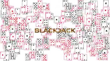 Büyük Siyah JACK metin Parlak altın renkli bir yazı tipi ile dört takım elbisenin tümünü gösteren iskambil kartları sinek ve elmaslar