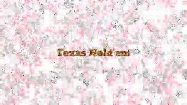 Büyük Teksas Em 'i parlak altın renkli bir yazı tipiyle tutun. Etrafında rastgele uçuşan ve çırpınan bir sürü iskambil kağıdı var.