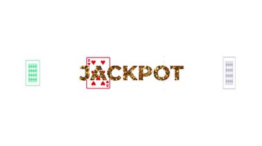 Büyük JACKPOT metin parlak altın parıltılı yazı tipi ile poker eli dört as ile aniden büyük bir kazanmak için ortaya çıkan kumarhane teması
