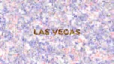 Büyük LAS VEGAS metin parlak altın ve parıltılı yazı tipi ile büyük miktarda farklı oyun kartları etrafında uçan ve yüzen