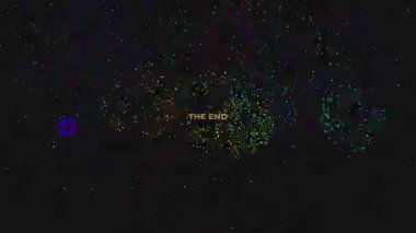 Siyah arkaplanda altın parıltılı yazı tipi ve havai fişek gösterisiyle 