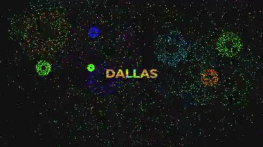 Altından parıltılı font ve siyah arkaplanda havai fişek gösterimi içeren büyük metin
