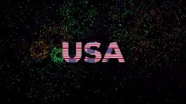 ABD yazı tipi ile büyük metin birçok ABD FLAGS ile yapılmış ve havai fişek gösterimi siyah arkaplan