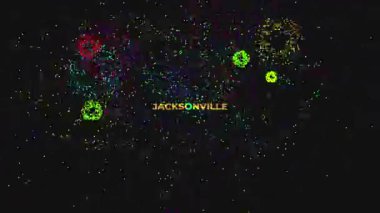 Siyah arkaplanda altın parıltılı yazı tipi ve havai fişek gösterimi olan JACKSONVILLE sözcüğüyle metin