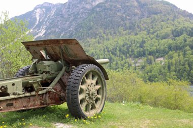 Birinci Dünya Savaşı sırasında İtalyan ordusu tarafından Avusturya sınırına doğru büyük siyah lastik lastikle top kullanıldı.