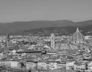 Floransa 'nın Orta İtalya' daki manzarası Eski Saray ve Eski Siyah ve Beyaz Efektli Katedral
