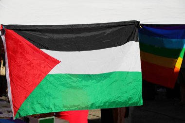 Büyük Filistin Bayrağı ve barış bayrağının gökkuşağı renginde gösterimi