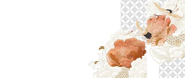 Japon Çiçek Desenli Yapımı Şakayıksı Çiçek Arkaplanı Ilanı Afiş Klasik — Stok Vektör