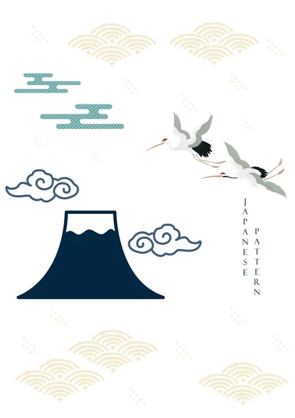 Crane Birds Art Natural Landscape Background Asian Traditional Icon Texture — Stock Vector