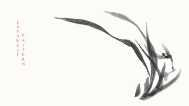 Geleneksel Asya ikon dokusu vektörüyle sanat doğal manzara arka planı. Kırmızı kasımpatı çiçekli dal klasik tarzda dekorasyon bırakır. Çiçek deseni.